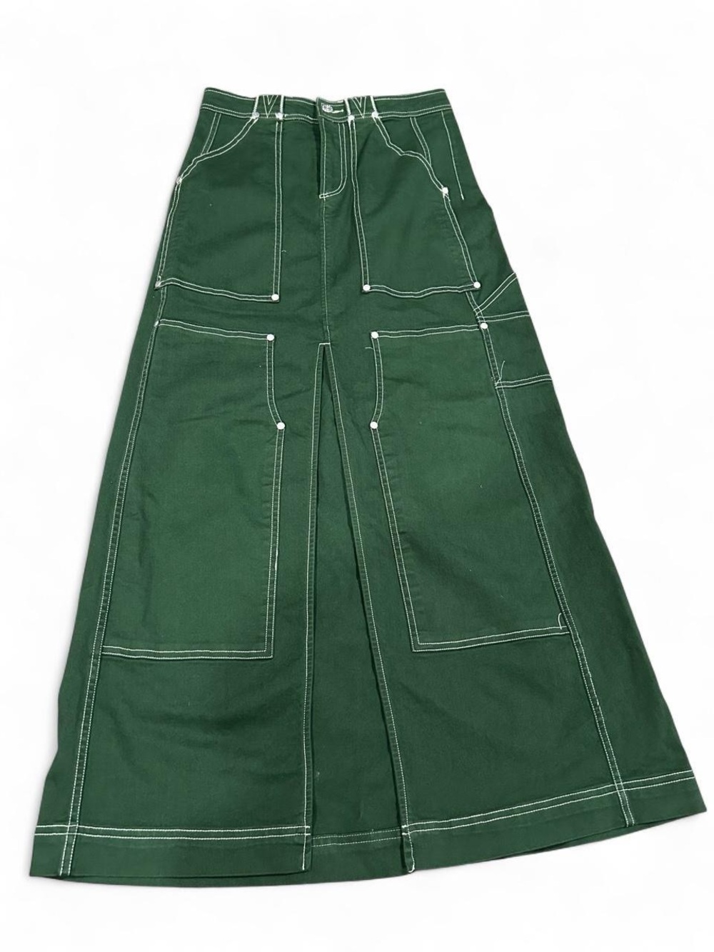 Pilcro green denim maxi skirt with slit and pockets. Size: 2 #denim #maxiskirt # - Picture 3 of 8